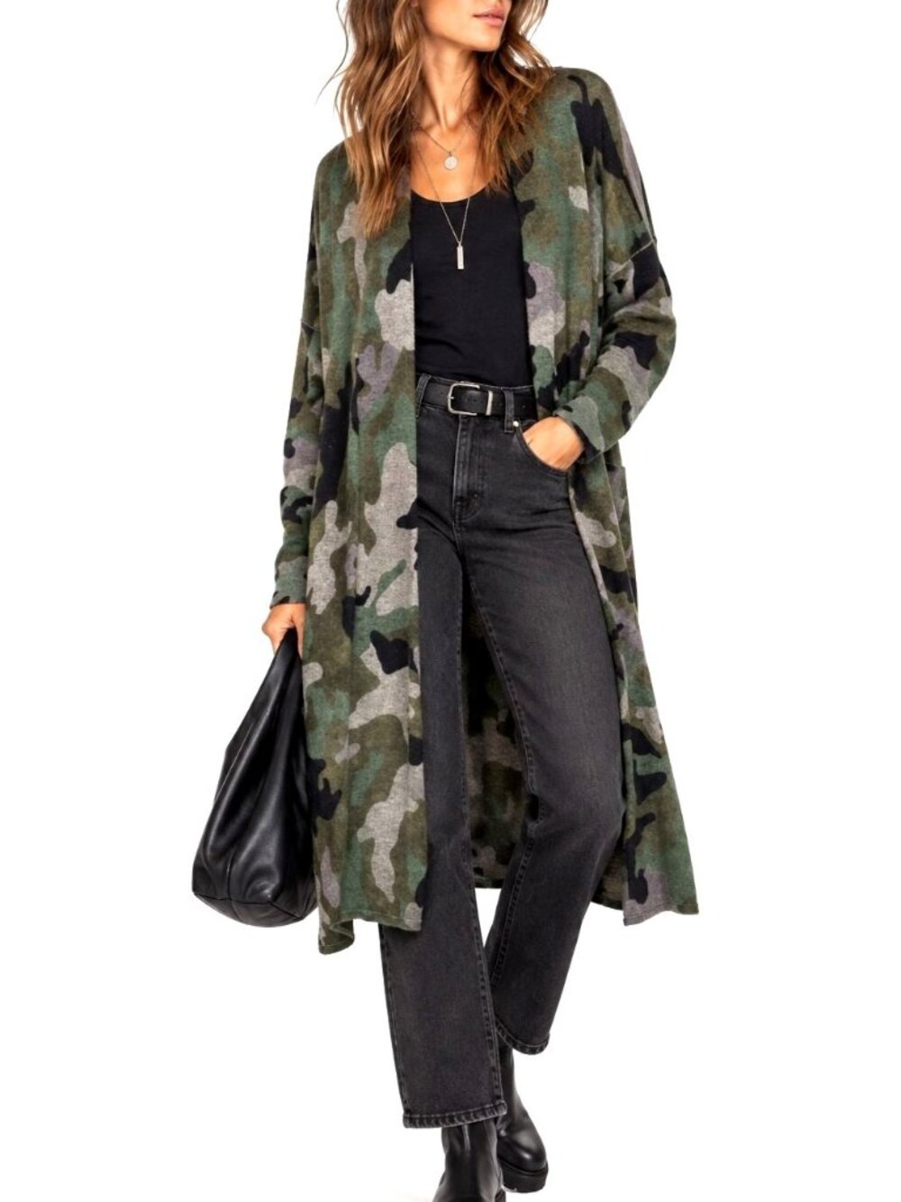 Autumn Cashmere Inked Camo Cardigan Duster Open Front Sweater